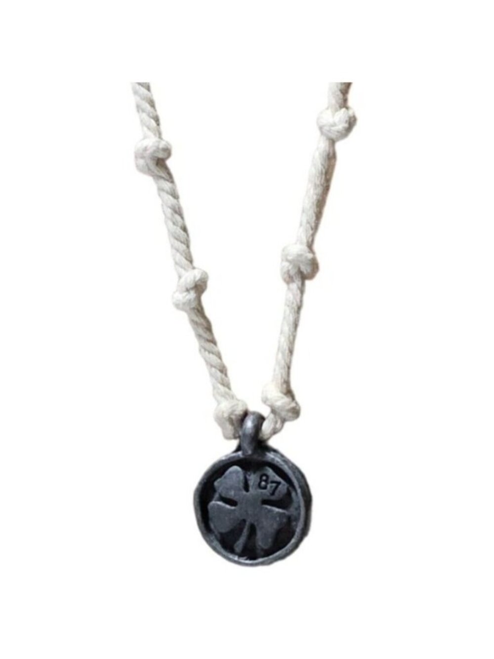 Shamrock Pendant Necklace Pewter 87 Lucky Charm St Patricks Day Handmade Rope